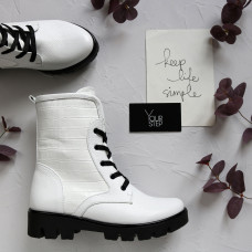 Ботинки из белой кожи флотар со вставками на тракторной подошве Арт. 12-6F(S2)