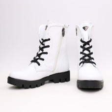 Ботинки из белой кожи флотар со вставками на тракторной подошве Арт. 12-6F(S2)