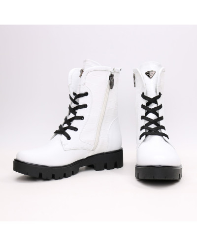 Ботинки из белой кожи флотар со вставками на тракторной подошве Арт. 12-6F(S2)