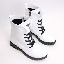 Ботинки из белой кожи флотар со вставками на тракторной подошве Арт. 12-6F(S2)