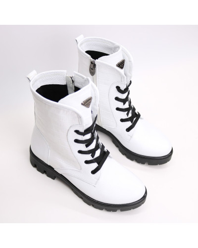 Ботинки из белой кожи флотар со вставками на тракторной подошве Арт. 12-6F(S2)