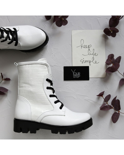 Ботинки из белой кожи флотар со вставками на тракторной подошве Арт. 12-6F(S2)