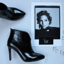 Ботинки из черной лаковой кожи под рептилию на шпильке Арт. 35-15/60Kr