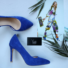 Туфлі-човники з замші кольору електрик Арт. 35-5/60Ок