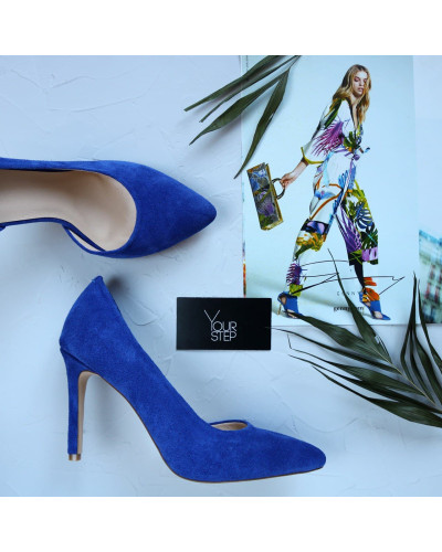 Туфлі-човники з замші кольору електрик Арт. 35-5/60Ок