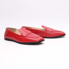 Шкіряні лофери з квадратним носом в червоному кольорі Арт. 072-3П