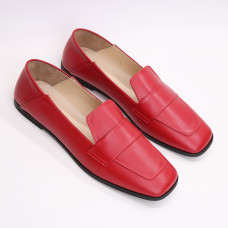 Шкіряні лофери з квадратним носом в червоному кольорі Арт. 072-3П