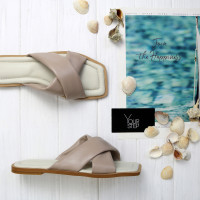 Шльопанці з бежевої шкіри Арт. 10-19/0073(2В)