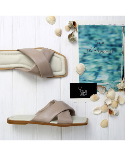 Шльопанці з бежевої шкіри Арт. 10-19/0073(2В)