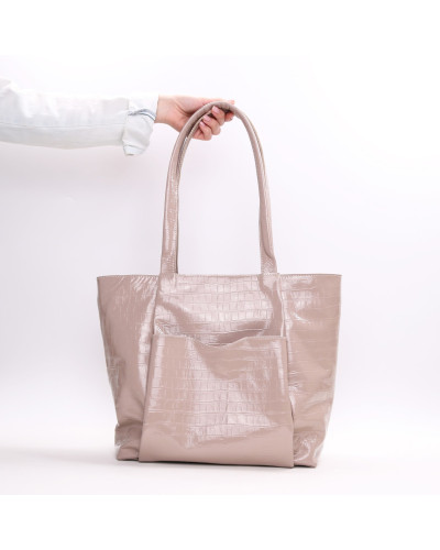 Сумка-шопер з бежевої шкіри під рептилію Арт. YS-6072