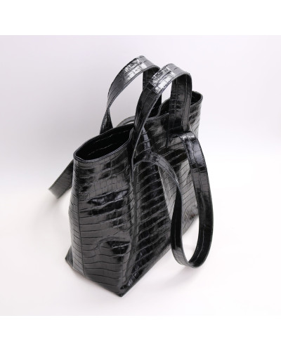 Сумка-трансформер з чорної шкіри під рептилію Арт. YS-6052