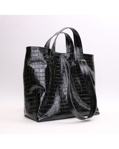 Сумка-трансформер з чорної шкіри під рептилію Арт. YS-6052