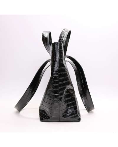 Сумка-трансформер з чорної шкіри під рептилію Арт. YS-6052