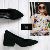 Туфлі-човники з зеленої замші Арт. 657-1/w324Ок