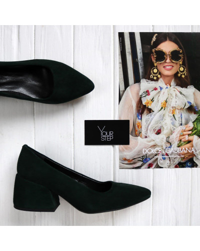 Туфлі-човники з зеленої замші Арт. 657-1/w324Ок