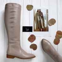 Високі чоботи із бежевої шкіри Арт. 104-5