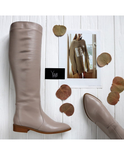 Високі чоботи із бежевої шкіри Арт. 104-5