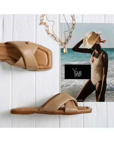 Шльопанці з карамельної шкіри Арт. 10-19/0073(2В)