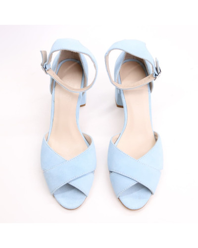 Босоніжки з блакитної замші на підборах Арт. 605-10/45Ок