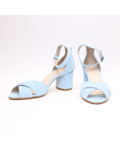 Босоніжки з блакитної замші на підборах Арт. 605-10/45Ок