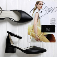 Босоніжки із чорної шкіри з гострим носиком Арт. 457-4/53Ок