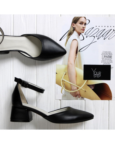 Босоніжки із чорної шкіри з гострим носиком Арт. 457-4/53Ок