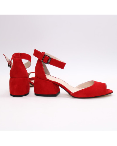 Босоніжки з червоної замші на підборах Арт. 605-5/w324Ok