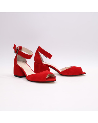 Босоніжки з червоної замші на підборах Арт. 605-5/w324Ok