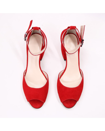 Босоніжки з червоної замші на підборах Арт. 605-5/w324Ok