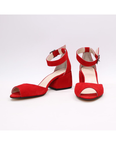 Босоніжки з червоної замші на підборах Арт. 605-5/w324Ok