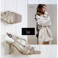 Босоніжки з бежевої шкіри із квадратним носом Арт. 867-4/8065