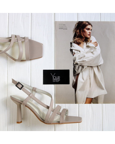 Босоніжки з бежевої шкіри із квадратним носом Арт. 867-4/8065