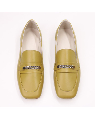 Оливкові шкіряні балетки з квадратним носком і фурнітурою (Арт. 072‑4‑3827)