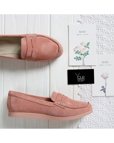 Мокасины из замши пудрового цвета Арт. 05-10(Am4)