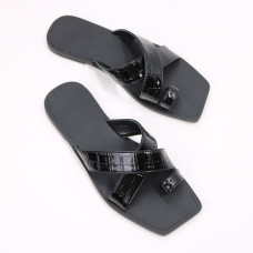 Шльопанці з чорної шкіри під рептилію Арт. 073-2