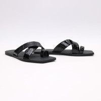 Шльопанці з чорної шкіри під рептилію Арт. 073-2