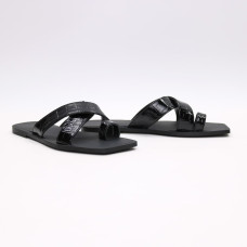 Шльопанці з чорної шкіри під рептилію Арт. 073-2