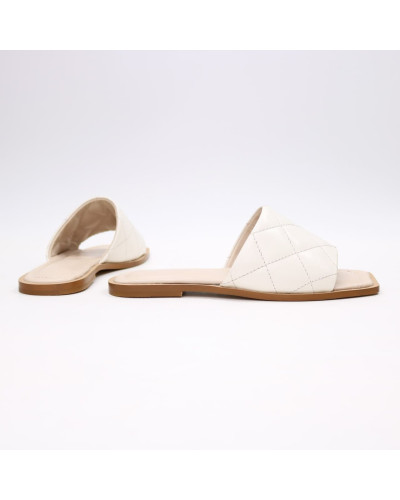 Шльопанці з бежевої стьобаної шкіри Арт. 073-1