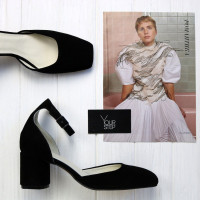 Босоніжки з чорної замші з квадратним носом Арт. 667-4/6056Ок