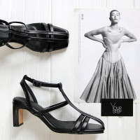 Босоніжки з чорної шкіри з квадратним носом Арт. 667-6/6045Kr