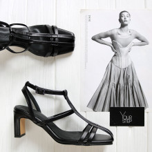 Босоніжки з чорної шкіри з квадратним носом Арт. 667-6/6045Kr