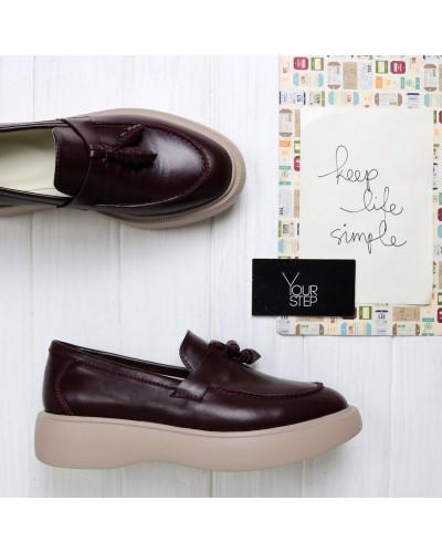 Лофери із бордової шкіри Арт.156-6/Hill3-R