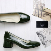 Туфли из наплака цвета хаки на низком каблуке Арт. 456-1/53Ок