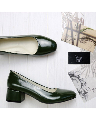 Туфли из наплака цвета хаки на низком каблуке Арт. 456-1/53Ок