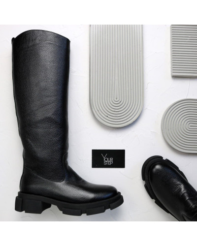 Високі чоботи із чорної шкіри флотар Арт.12-33/21074