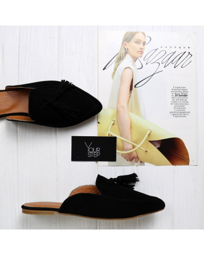 Мюлі із чорної замші з гострим носом Арт. 17-9-К