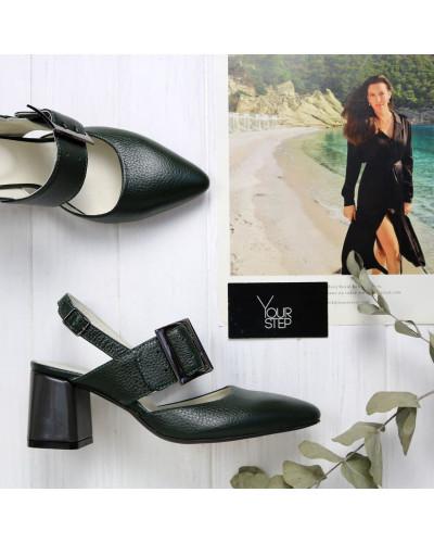 Шкіряні туфлі-човники зеленого кольору Арт. 657-17/47 Ok