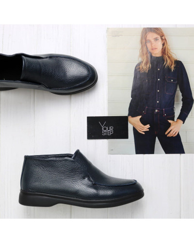 Високі лофери із синьої шкіри флотар на чорній підошві Арт. 156-4