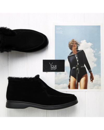 Чорні високі лофери з хутром Арт. 156-4