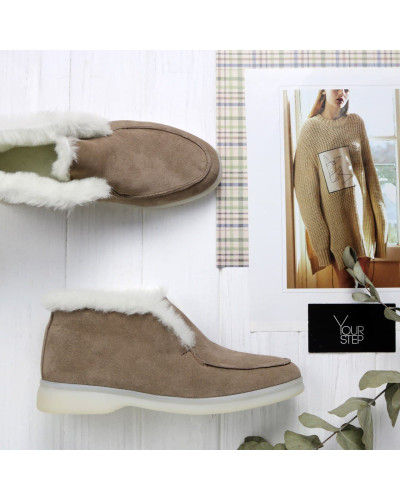 Високі лофери в кольорі капучино з хутром Арт. 156-4